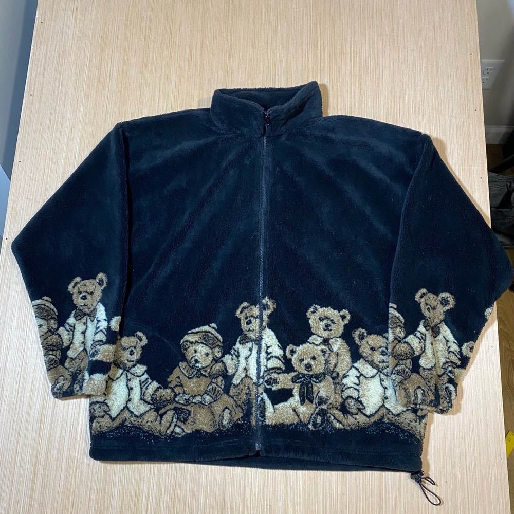 Cobblestone Canyon Vintage Teddy Bear Fleece Jacket Black Full Zip XL USA Made
